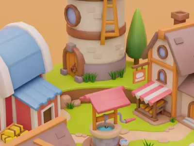 Low Poly Fantasy Fruit Diorama Low-poly 3D model