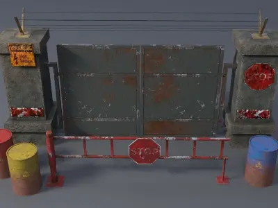 Roadblocks with rusty metal barrels 3D Model Pack