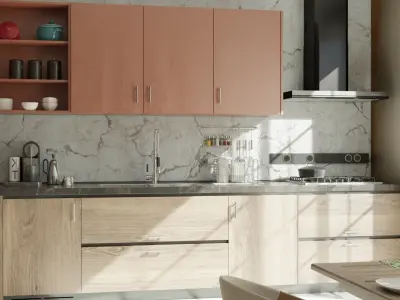 Modern Kitchen Render - Light Wood and Neutral Tones Free 3D model