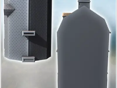 Modern two-story brick house with large wooden door and Mansard  3D print model