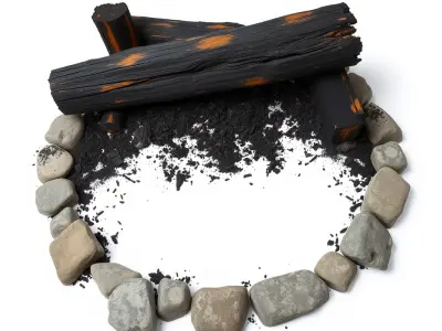 Campfire Model Pack with Rocks and Charcoal Low-poly 3D model
