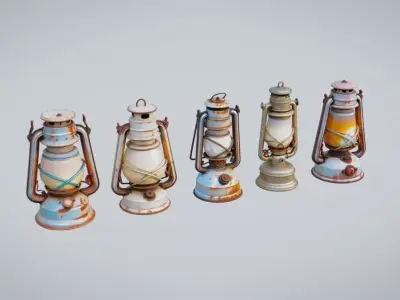 Oil Lamps Collection Low-poly 3D model