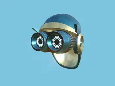SciFi Helmet 05 - Blue Gold Iron - Character Design Fashion Low-poly 3D model
