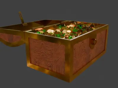 Gold Treasure Chest With Coins and Gems 3D model