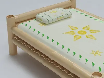 Bed Cot Bamboo 3D model