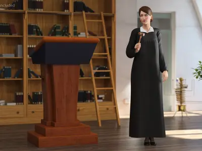  Female Judge Holding Gavel Rigged for Cinema 4D 