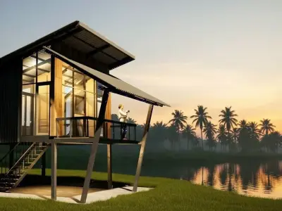 Rustic Tropical Stilt Cabin - Vernacular Modern Low-poly 3D model