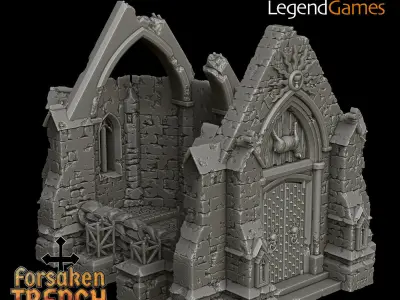 LegendGames Ruined Gothic Chapel Trench Crusade Terrain 3D print model