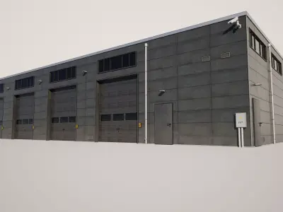  Industrial Warehouse Building Low-poly 3D model