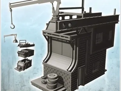 Brick industrial handling building with lifting crane 21 - Moder 3D print model