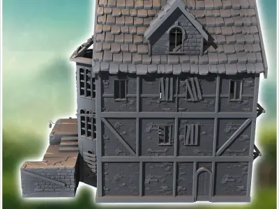 Abandoned medieval house with wooden planks on windows 13 - Medi 3D print model