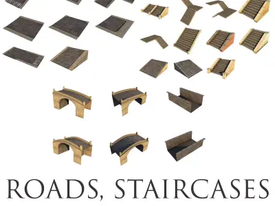 Mid Poly Roads Staircases and Bridges Pack Low-poly 3D model