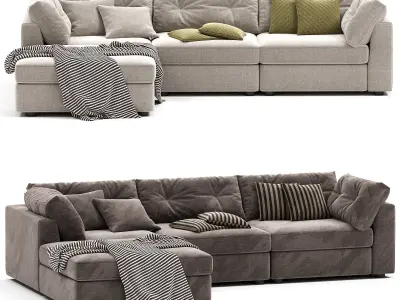 Sohla 4 Piece L Shaped Grey Boucle Sectional Sofa 3D model