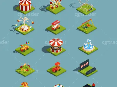 Low Poly Amusement Park Isometric Icon Low-poly 3D model