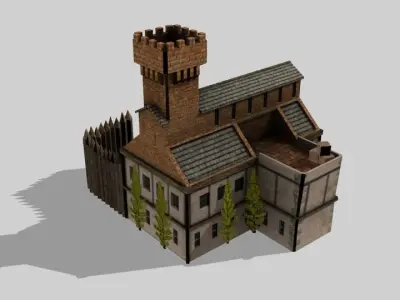 Barracks medieval castle Low-poly 3D model