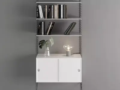 String shelving system with 2 sliding cabinet doors 3D model