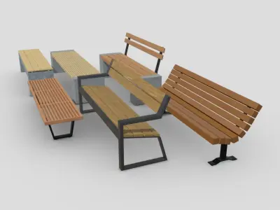 Bench Pack Low-poly 3D model