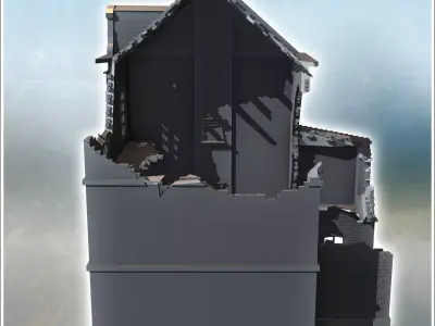 Square building with two floors and baroque-style roof windows r 3D print model