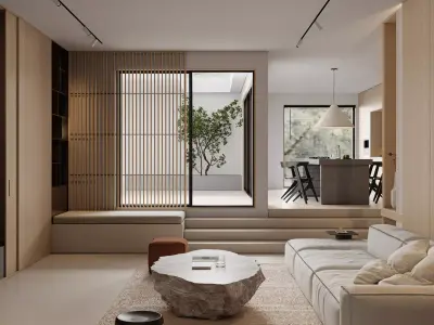 Living Room with Workspace Scene in Native Blend File 3D model