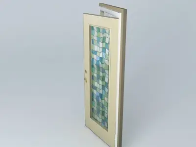 Cream Door and Frame with Modern Stained Glass Windows, Inclu... Free 3D model