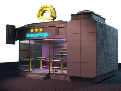 Cyberpunk cafe  Low-poly 3D model
