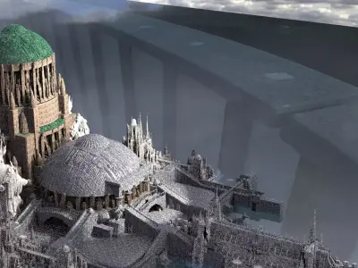 Ancient hallways Scifi City Kitbash grey and green 3D model