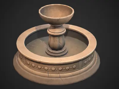 Stylized fountain Low-poly 3D model