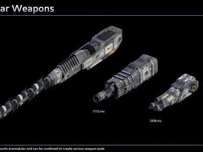 Spaceship Fighter Modular Weapons Low-poly 3D model