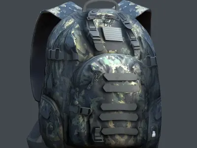 Backpack military combat Black baggage Low-poly 3D model 3