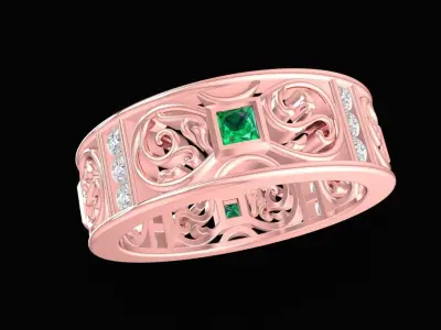 Elegant Filigree Band Ring with Square Stone Accents  2169 3D print model