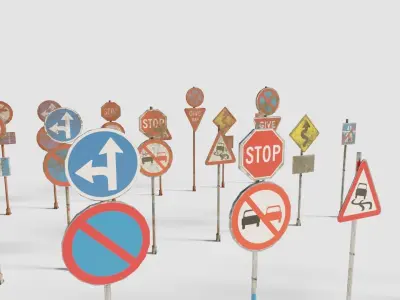 street and traffic signs with pbr textures Low-poly 3D model