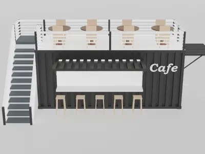 container cafe Low-poly 3D model