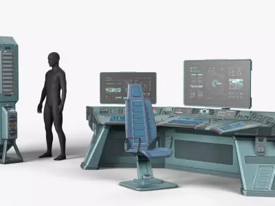 Low-Poly Sci-Fi Control Console Set  Low-poly 3D model
