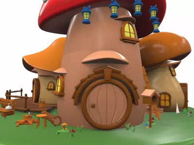 Cartoon mushroom house and props 3 3D model