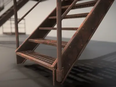 Modular Industrial Staircase Rusted Version - High-Poly 3D model