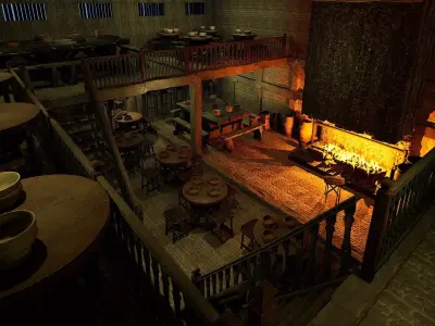 Mega Celtic Medieval Tavern Two Storey Exterior Interior 3D model