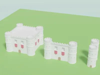 Castle Tower Wall Pack Low-poly 3D model