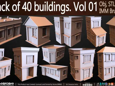 Pack of 40 Buildings Volume 01 Low-poly 3D model