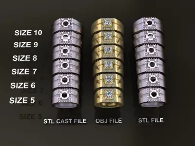 Diamond Square Halo Signet Ring Band Mix Size STYLE 33 3D print model