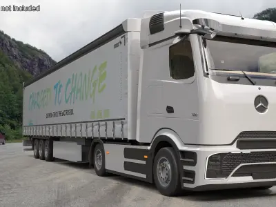  Mercedes eActros 600 Long Haul Semi With Trailer White Rigged for Cinema 4D 