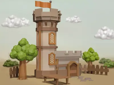 Small village castle Low-poly 3D model