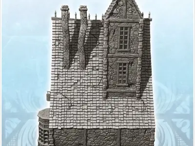 Medieval manor with English-style window roof spikes and stone t 3D print model