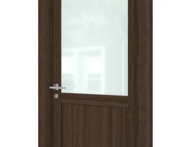 Door-066 wooden door with glass panel 3D model