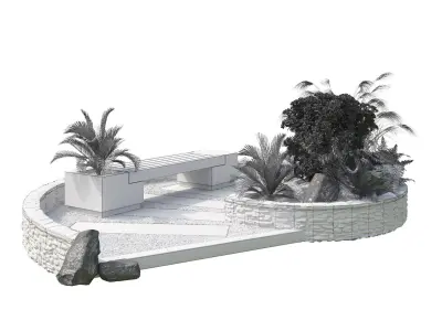 Spiral landscape bench with flower planter 3d model 3D model