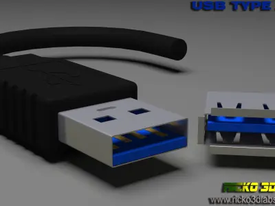 USB MODEL 3 Type A MALE E FEMALE Low-poly 3D model