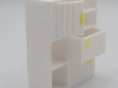 Living room cabinet with functional door shelves and drawers  3D print model