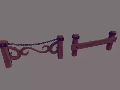 Lamp Posts and Fences Low-poly 3D model