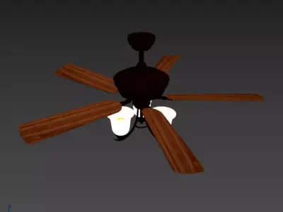 Modern Wooden Ceiling Fan Set 3D model
