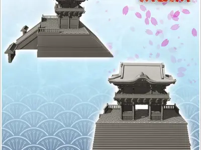Large Asian temple with access stairs and low walls 12 - Asian A 3D print model