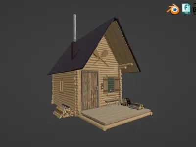 Detailed Log Cabin with Interior and Texture Lighting 3D model